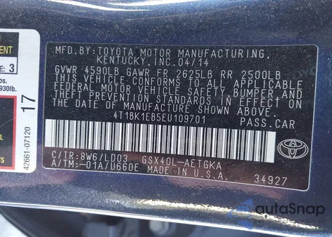 2014 Toyota Avalon Xle from USA, damaged, VIN 4T1BK1EB5EU109701